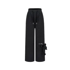 13De Marzo Sparkly Bear Wide Leg Casual Pants Black