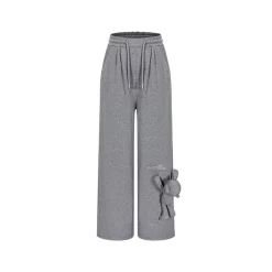 13De Marzo Sparkly Bear Wide Leg Casual Pants Gray