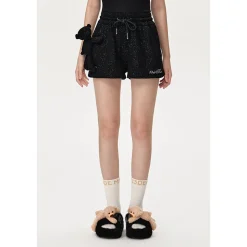 13De Marzo Sparkly Bear Wide-Leg Casual Shorts Black