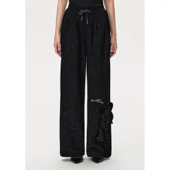 13De Marzo Sparkly Bear Wide Leg Casual Pants Black