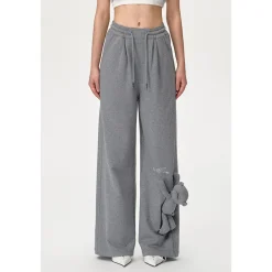 13De Marzo Sparkly Bear Wide Leg Casual Pants Gray