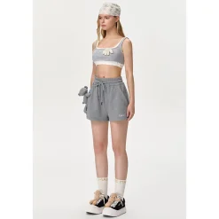 13De Marzo Sparkly Bear Wide-Leg Casual Shorts Gray