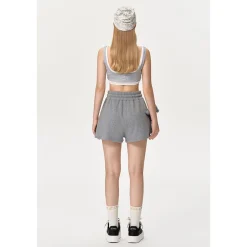 13De Marzo Sparkly Bear Wide-Leg Casual Shorts Gray