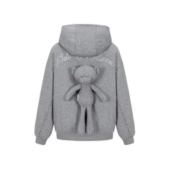 13De Marzo Sparkly Bear Zip Up Casual Hoodie Gray