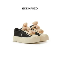 13De Marzo Thick-Soled Patch Canvas Sneaker Black
