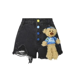 13De Marzo Van Gogh Masterpiece Denim Shorts Black