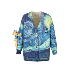 13De Marzo Van Gogh Masterpiece Knit Cardigan Blue