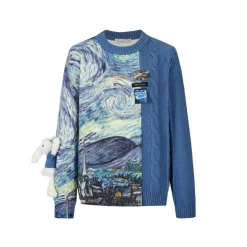 13De Marzo Van Gogh Masterpiece Jacquard Knit Sweater Blue