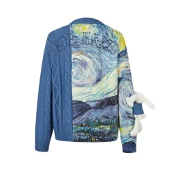 13De Marzo Van Gogh Masterpiece Jacquard Knit Sweater Blue
