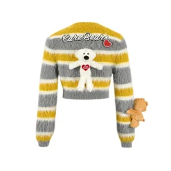 13De Marzo X Care Bears Badges Striped Furry Sweater Yellow