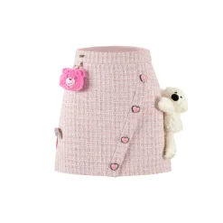 13De Marzo X Care Bears Heart Button Tweed Skirt Pink