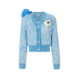 13De Marzo X Care Bears Heart Button Mohair Cardigan Blue