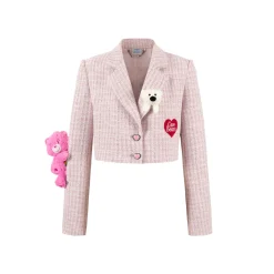 13De Marzo X Care Bears Heart Button Tweed Short Jacket Pink