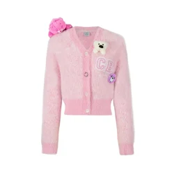 13De Marzo X Care Bears Heart Button Mohair Cardigan Pink