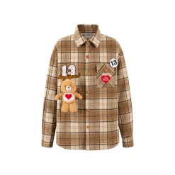 13De Marzo X Care Bears Plaid Shirt Coat Brown