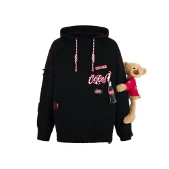 13De Marzo X Coca-Cola Bear Destroyed Knit Hoodie Black