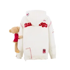 13De Marzo X Coca-Cola Bear Destroyed Knit Hoodie White