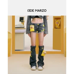 13De Marzo X Lay's Bear Washed Denim Shorts Gray
