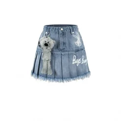13De Marzo X Looney Tunes Bugs Bunny Denim Skirt Washed Blue