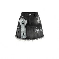 13De Marzo X Looney Tunes Bugs Bunny Denim Skirt Washed Black