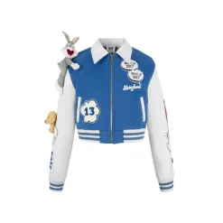 13De Marzo X Looney Tunes Bugs Bunny Short Baseball Jacket Blue