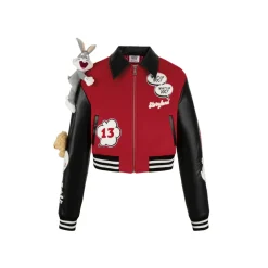 13De Marzo X Looney Tunes Bugs Bunny Short Baseball Jacket Red