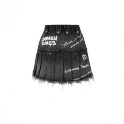 13De Marzo X Looney Tunes Bugs Bunny Denim Skirt Washed Black