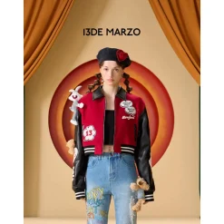 13De Marzo X Looney Tunes Bugs Bunny Short Baseball Jacket Red