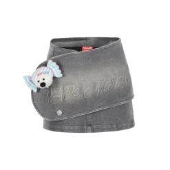 13De Marzo X PEKO Sweet Bear Low-Rise Mini Denim Skirt Gray
