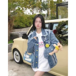 13 De Marzo X Smiley Broken Suture Denim Jacket Blue