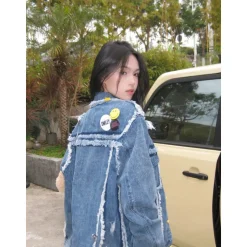 13 De Marzo X Smiley Broken Suture Denim Jacket Blue