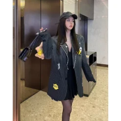 13 De Marzo X Smiley Gradient Suit Jacket Washed Black