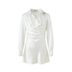 Diana Vevina Acetate Rose Brooch Satin Dress White