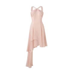 Diana Vevina Asymmetrical Hem Halter Long Dress Pink