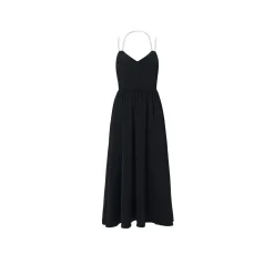 Diana Vevina Backless Pearl Chain Sling Dress Black