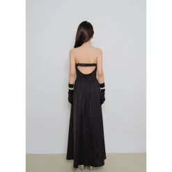 Diana Vevina Backless Pearl Chain Sling Dress Black