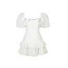 Diana Vevina Bow Tie Puff Sleeve Dress White