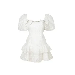 Diana Vevina Bow Tie Puff Sleeve Dress White