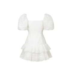 Diana Vevina Bow Tie Puff Sleeve Dress White