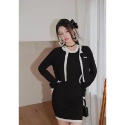 Diana Vevina Colour Block Knit Jacket Black