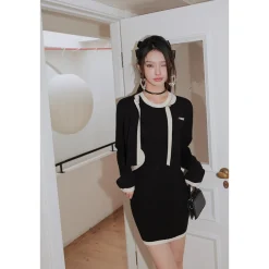 Diana Vevina Colour Block Knit Jacket Black