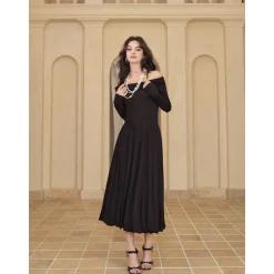 Diana Vevina 3D Rose Off-Shoulder Dress Black
