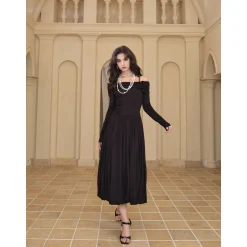 Diana Vevina 3D Rose Off-Shoulder Dress Black