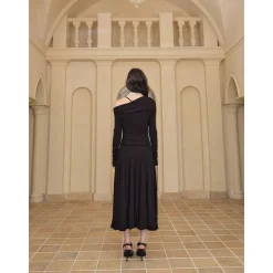 Diana Vevina 3D Rose Off-Shoulder Dress Black