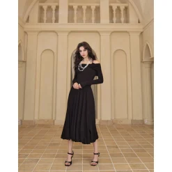 Diana Vevina 3D Rose Off-Shoulder Dress Black