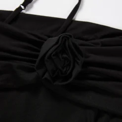 Diana Vevina 3D Rose Off-Shoulder Dress Black