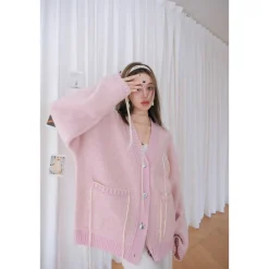 Diana Vevina Drawstring Totem Cardigan Pink