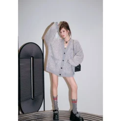 Diana Vevina Drawstring Totem Cardigan Grey