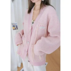 Diana Vevina Drawstring Totem Cardigan Pink