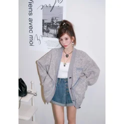 Diana Vevina Drawstring Totem Cardigan Grey